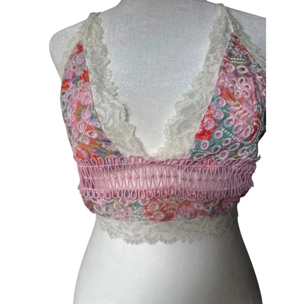 Free People White & Pink Lace Bralette - Picture 2 of 6